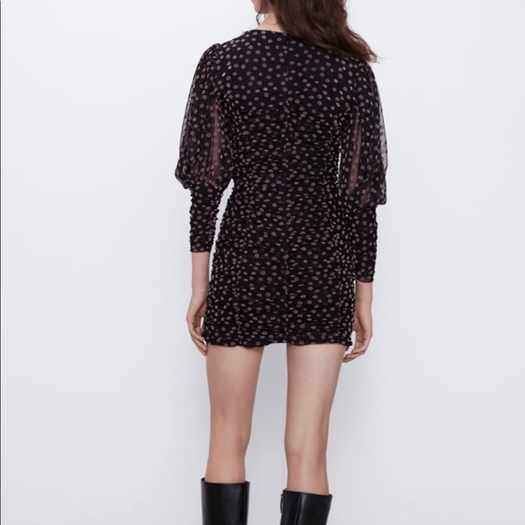 ZARA DRAPED FLORAL MINI DRESS - Picture 4 of 9